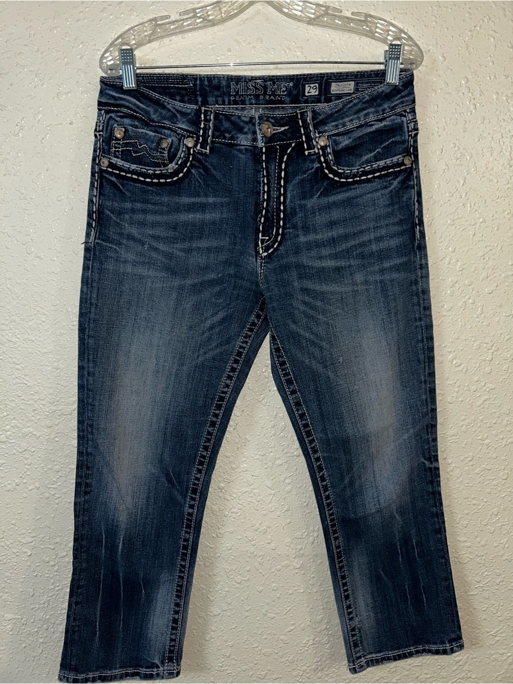 Miss Me Dark Indigo Capri Jeans with Contrast Stitching